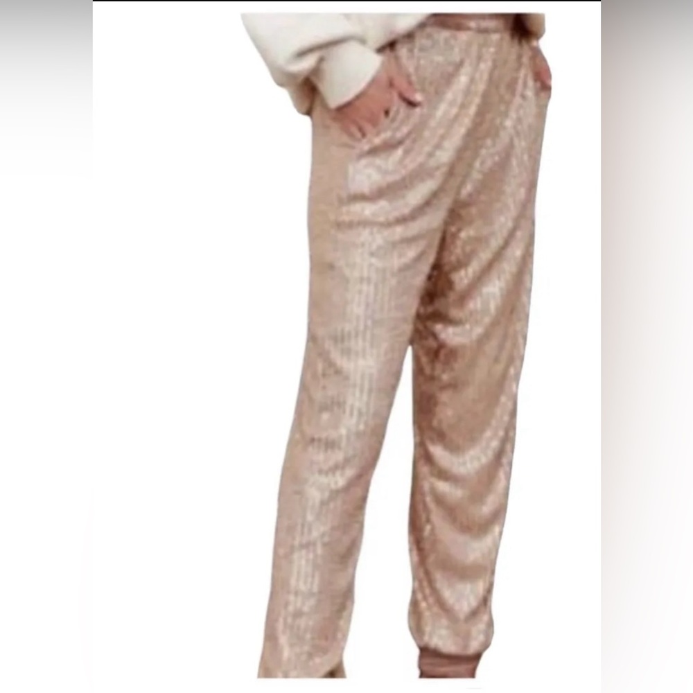 New Anthropologie Plus Size Metallic Elastic Waist Jogger Pants Size 2X (Gold)
